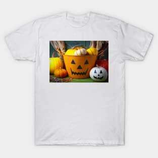 Halloween Bucket And Pumpkin Still Life T-Shirt